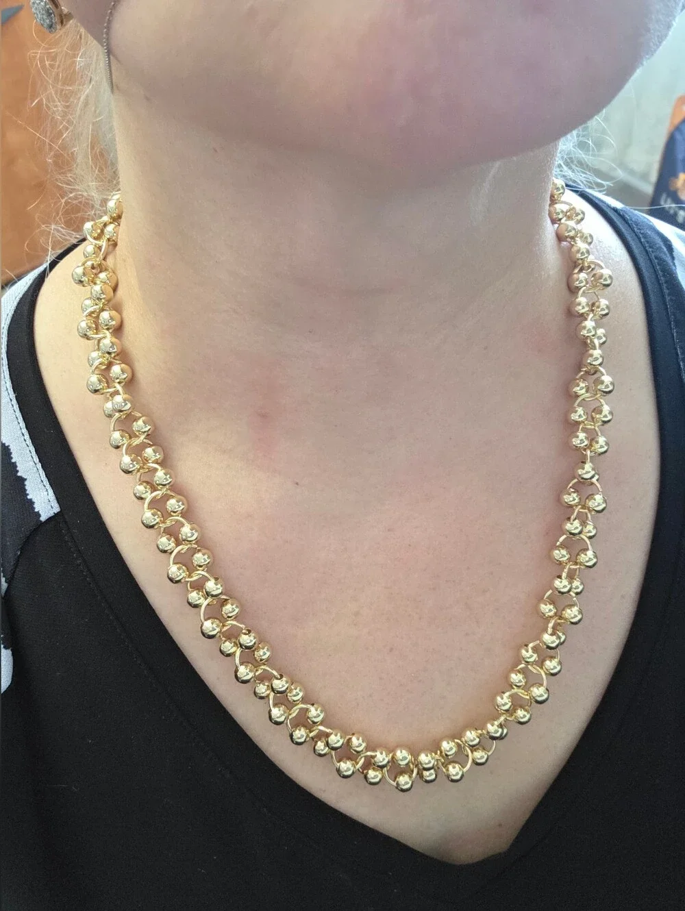 Fashion Designer Boutique Jewelry Gold Beaded Statement Necklace Stainless Steel